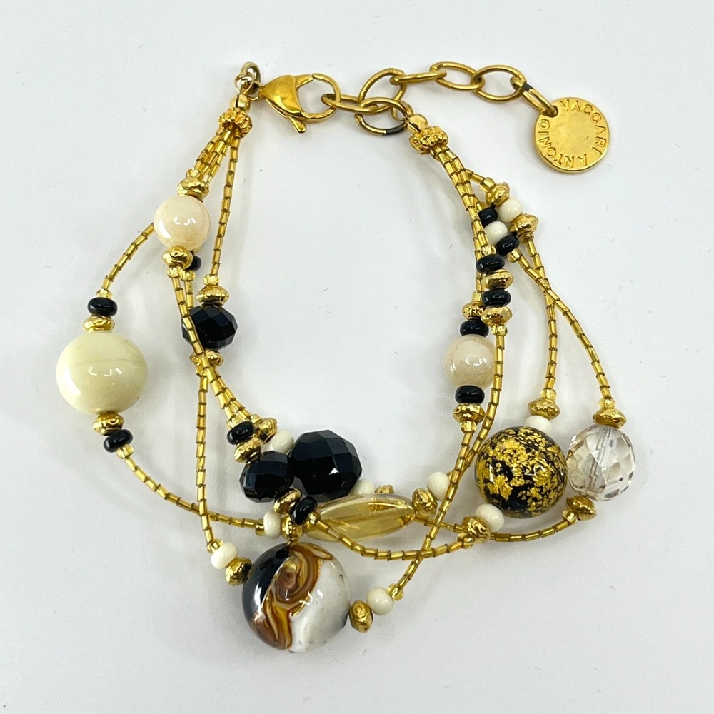 Vintage Antonio Vaccari Venice Art Glass Multi-Strand Gold Tone Murano Bracelet